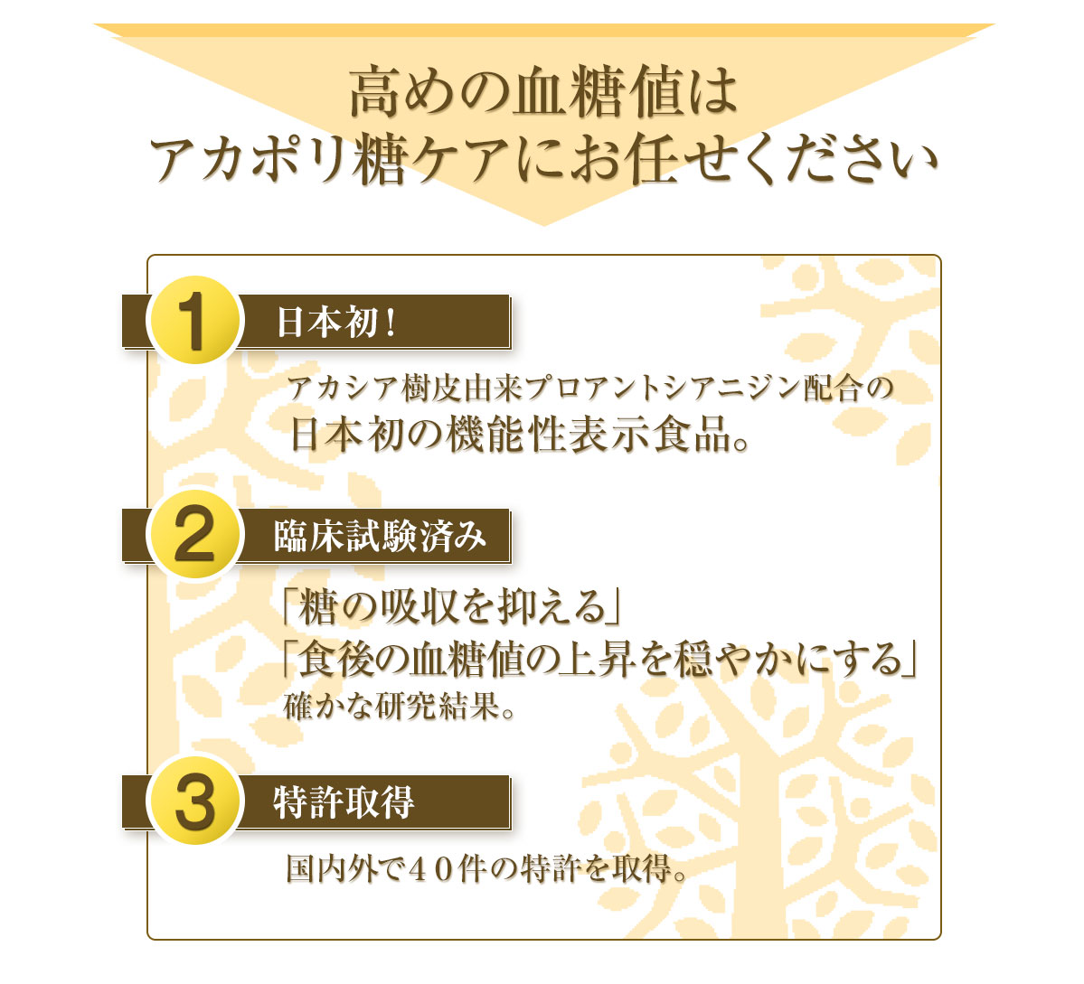 高めの血糖値はアカポリ糖ケアにお任せください