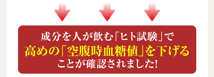 成分を人が飲む「ヒト試験」で高めの「空腹時血糖値」を下げることが確認されました！