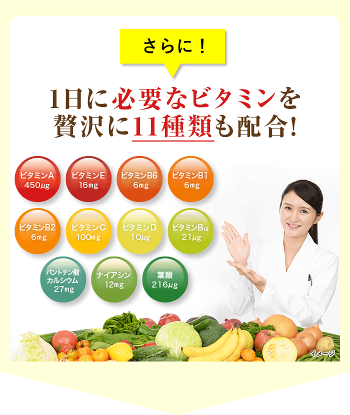 さらに！1日に必要なビタミンを贅沢に11種類も配合！