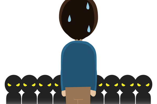 人前で緊張する人のイラスト