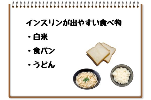 インスリンが出やすい食べ物：白米・食パン・うどん