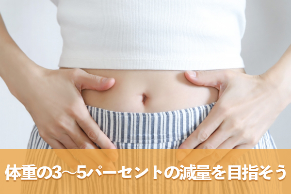 摂取エネルギーを管理して体重の3〜5パーセントの減量を目指す
